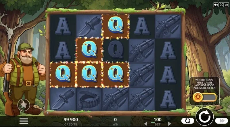 Hunt the Bucks - tela principal do jogo 5x4 com animais da floresta e símbolos Coin